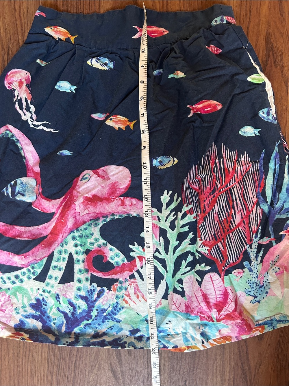 Modcloth Navy Skirt with Pink Octopus and Multicolor Coral Print - Picture 6 of 7